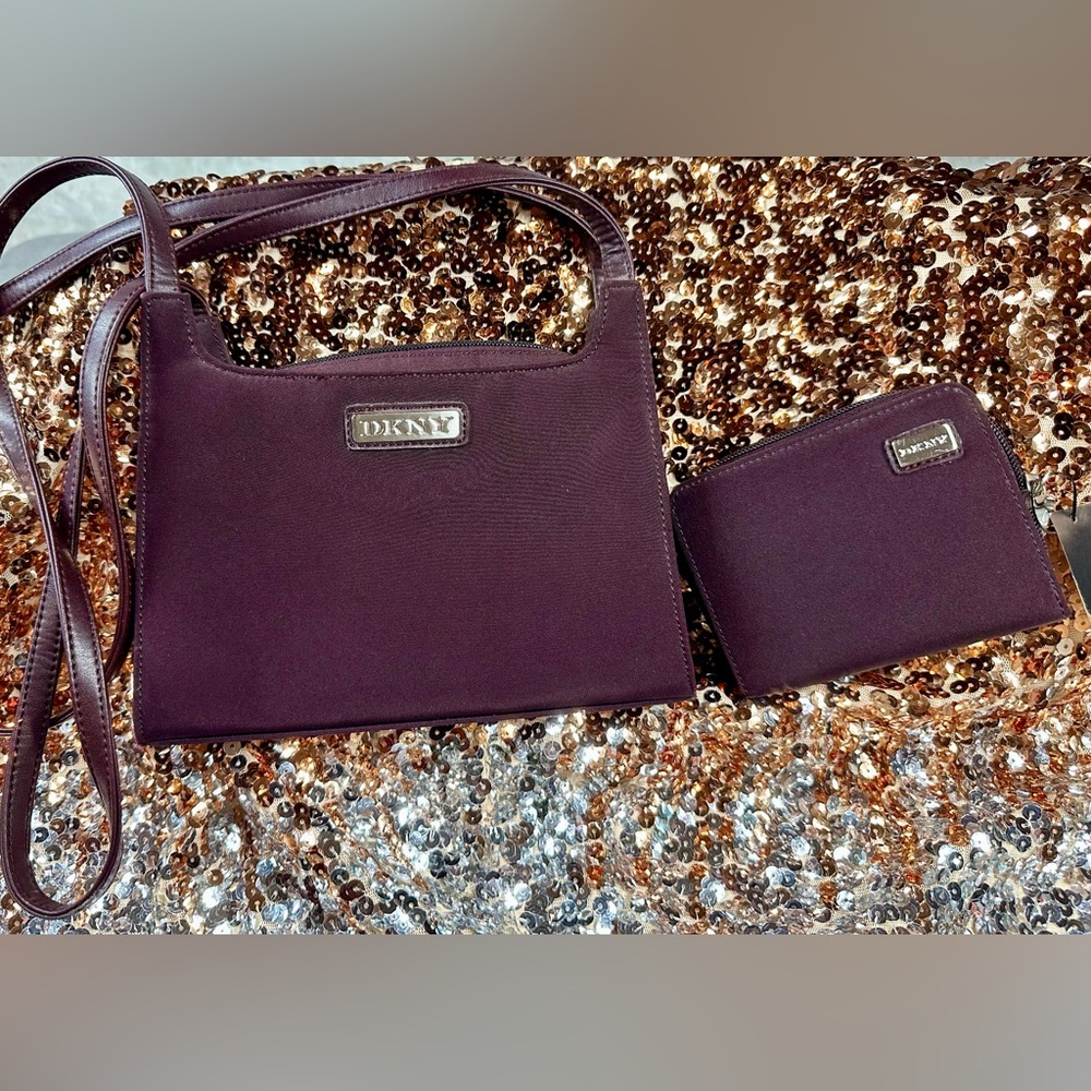 Vintage 90s Y2K dark purple mini shoulder bag + matching wallet set: